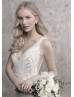 Sleeveless V Neck Beaded Ivory Lace V Back Wedding Dress